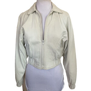 CHRISTIAN LAUREN NY PARIS WHITE CROP MOTO LEATHER JACKET  S